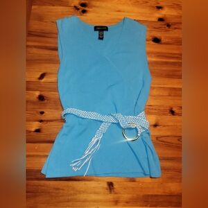 Cable & Gauge Blue Sleeveless Wrap Blouse with Tie Front